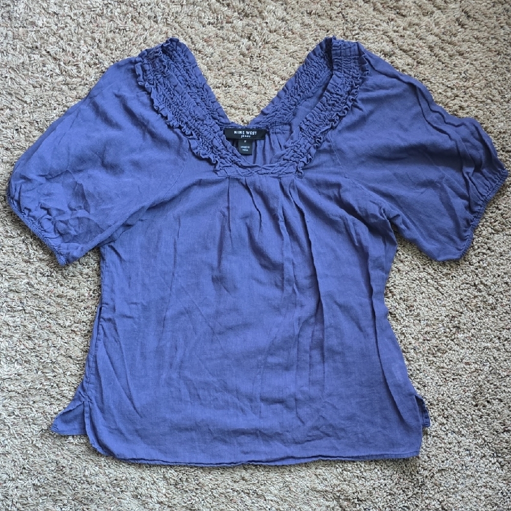 Nine West Blue Ruffled Blouse